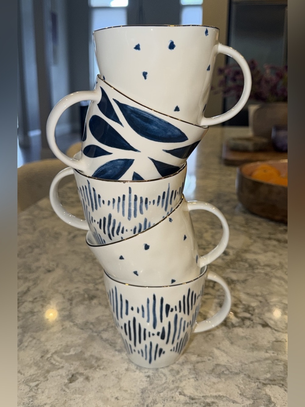 Lenox Blue Bay Porcelain Coffee Mugs Set of 5 | Assorted Blue Patterns
